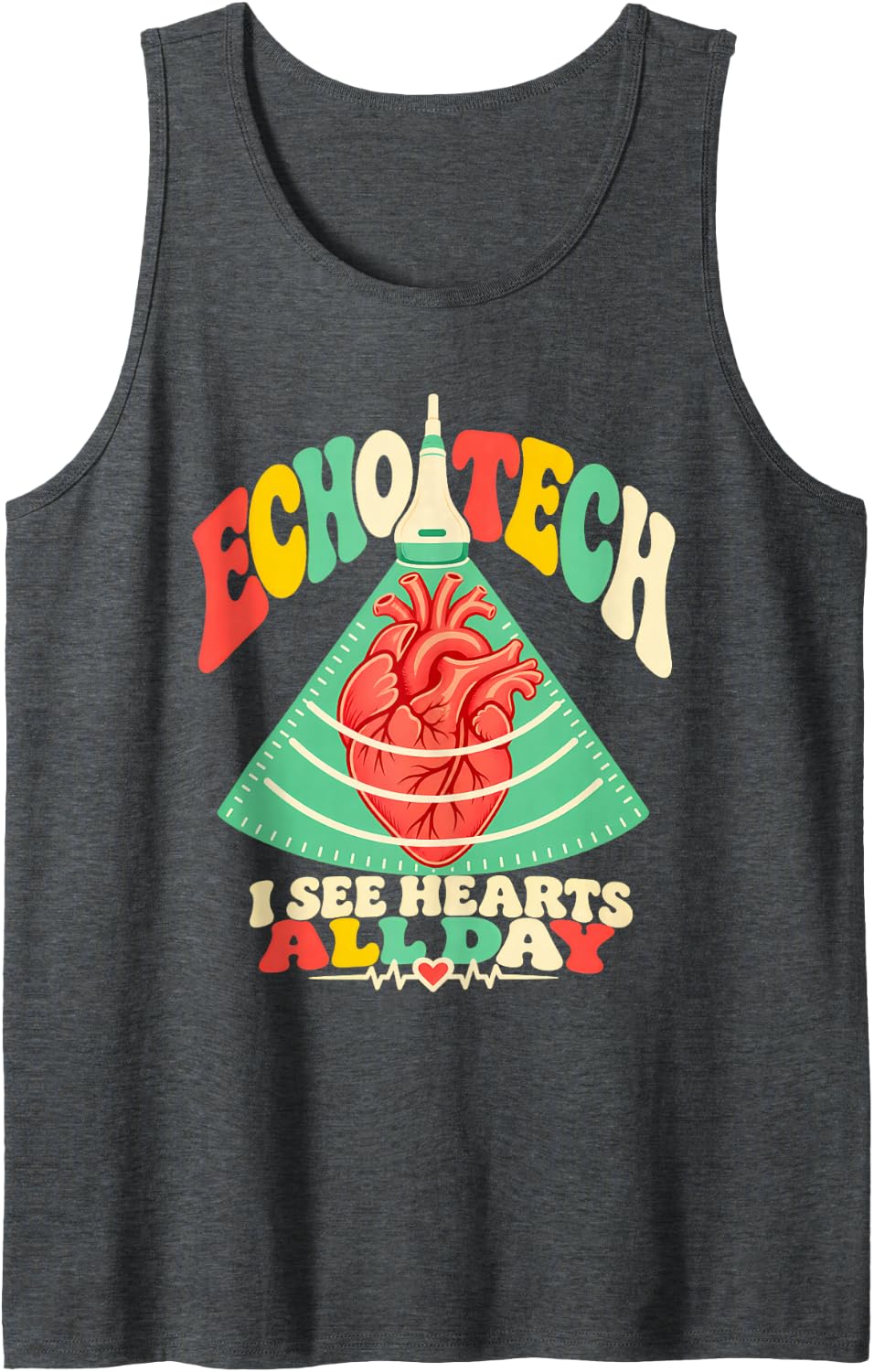 Echo Tech I See Hearts All Day Cardiac Sonographer Sleeveless Tank Top - Dark Heather Grey
