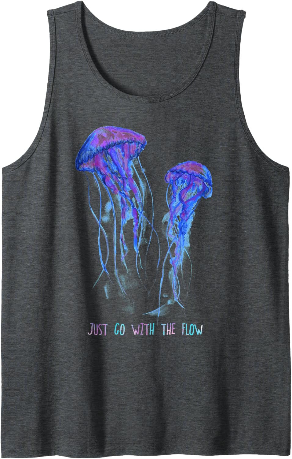 Awesome Cute Underwater Fish Sea Just Go with Flow Jellyfish Tank Top - Dark Heather Grey