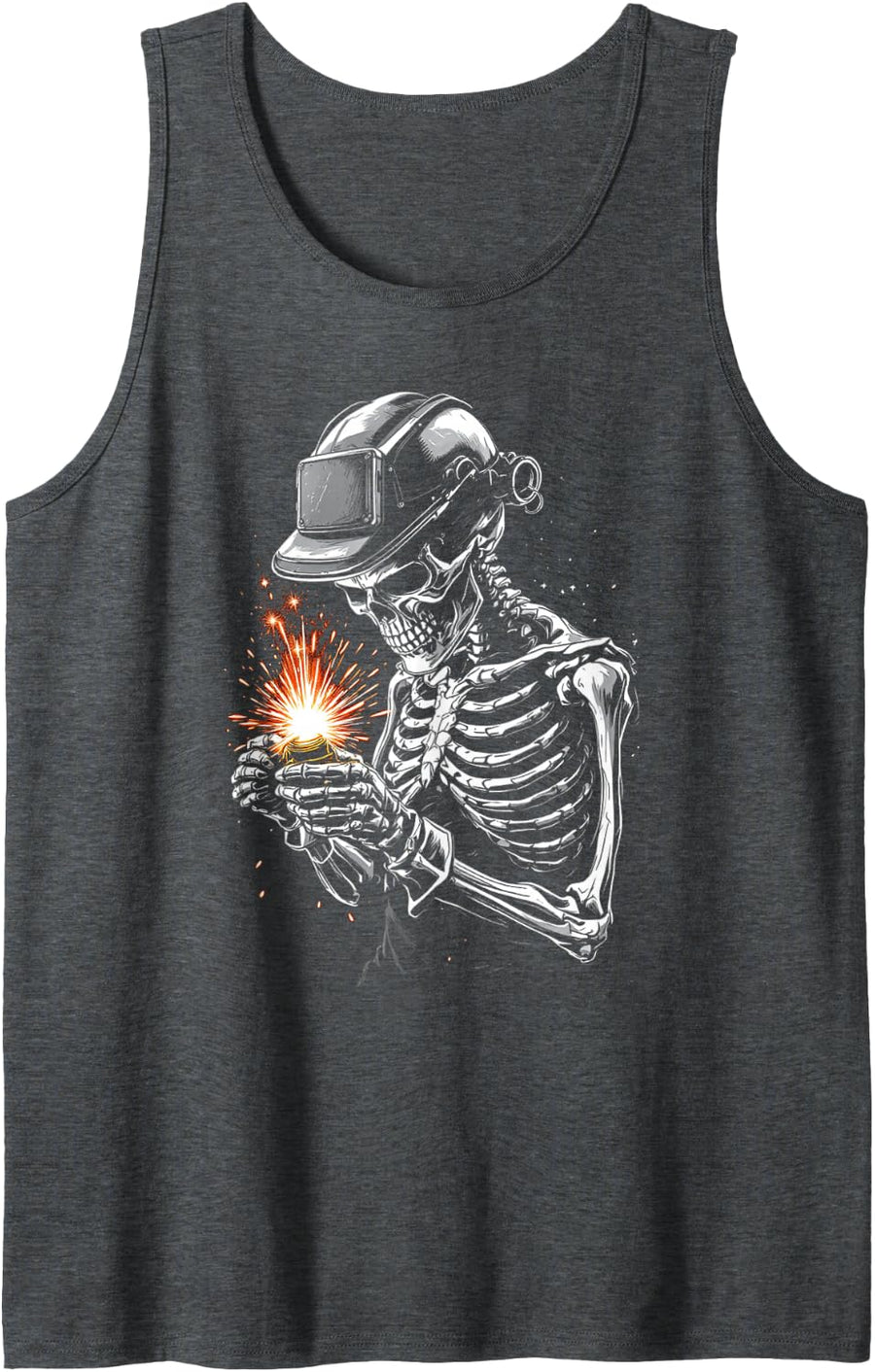 Skeleton Welder with Spark Explosion Sleeveless Tank Top - Dark Heather Grey