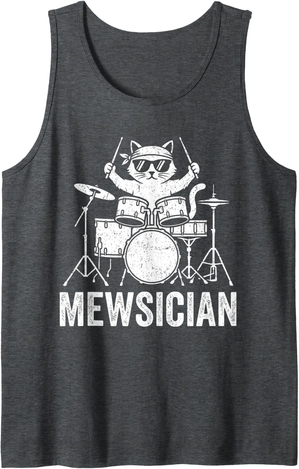 Mewsician Drummer Cat Funny Drums Musician Sleeveless Tank Top - Dark Heather Grey