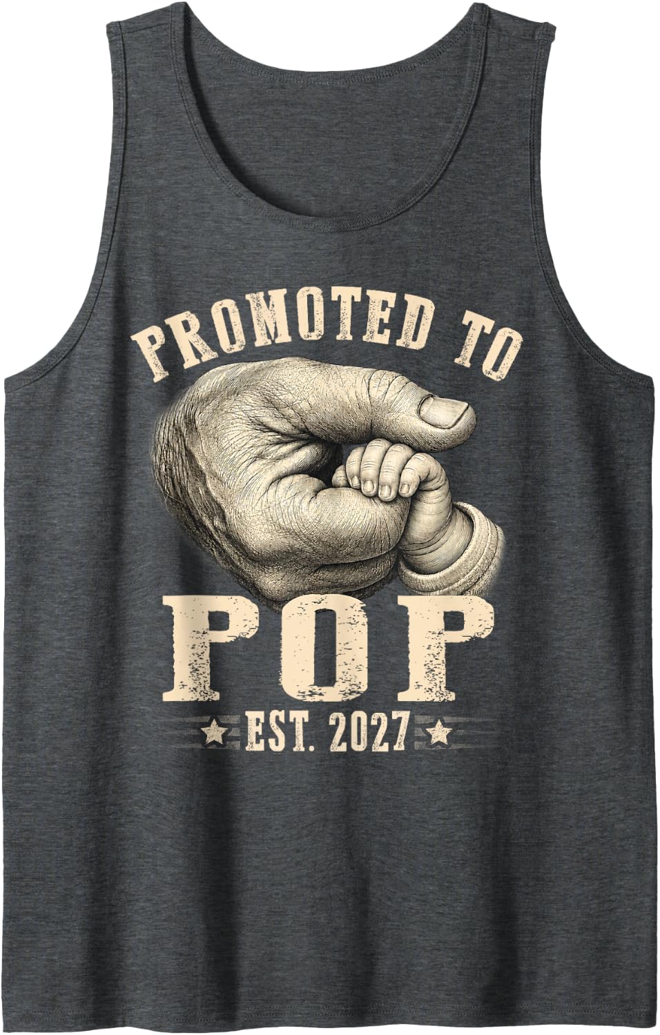 Mens Promoted to Pop est.2027 Father's Day First time Papa Tank Top - Dark Heather Grey