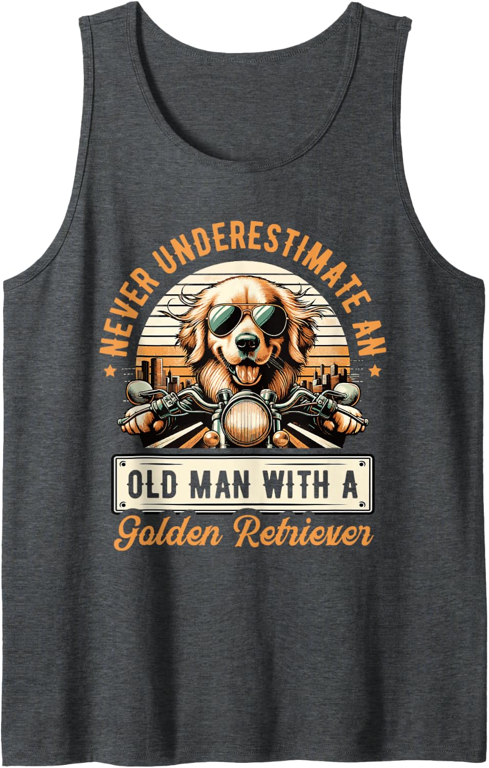 Mens Never Underestimate An Old Man With A Golden Retriever Tank Top - Dark Heather Grey