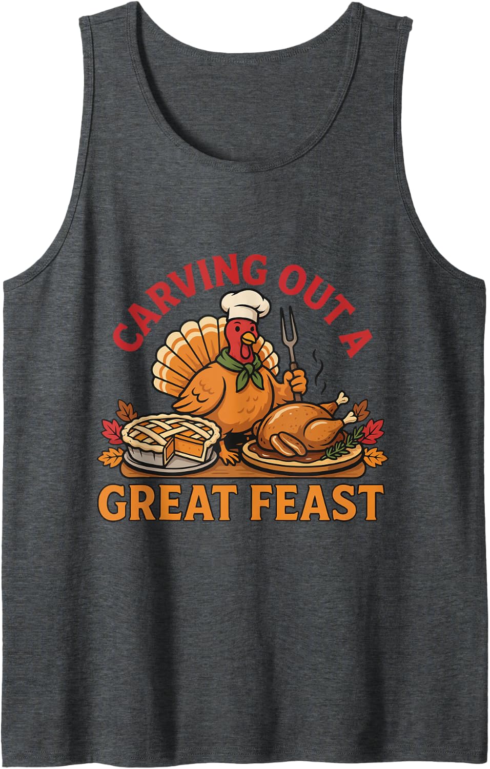 Thanksgiving Chef - Carving Out A Great Feast Sleeveless Tank Top - Dark Heather Grey