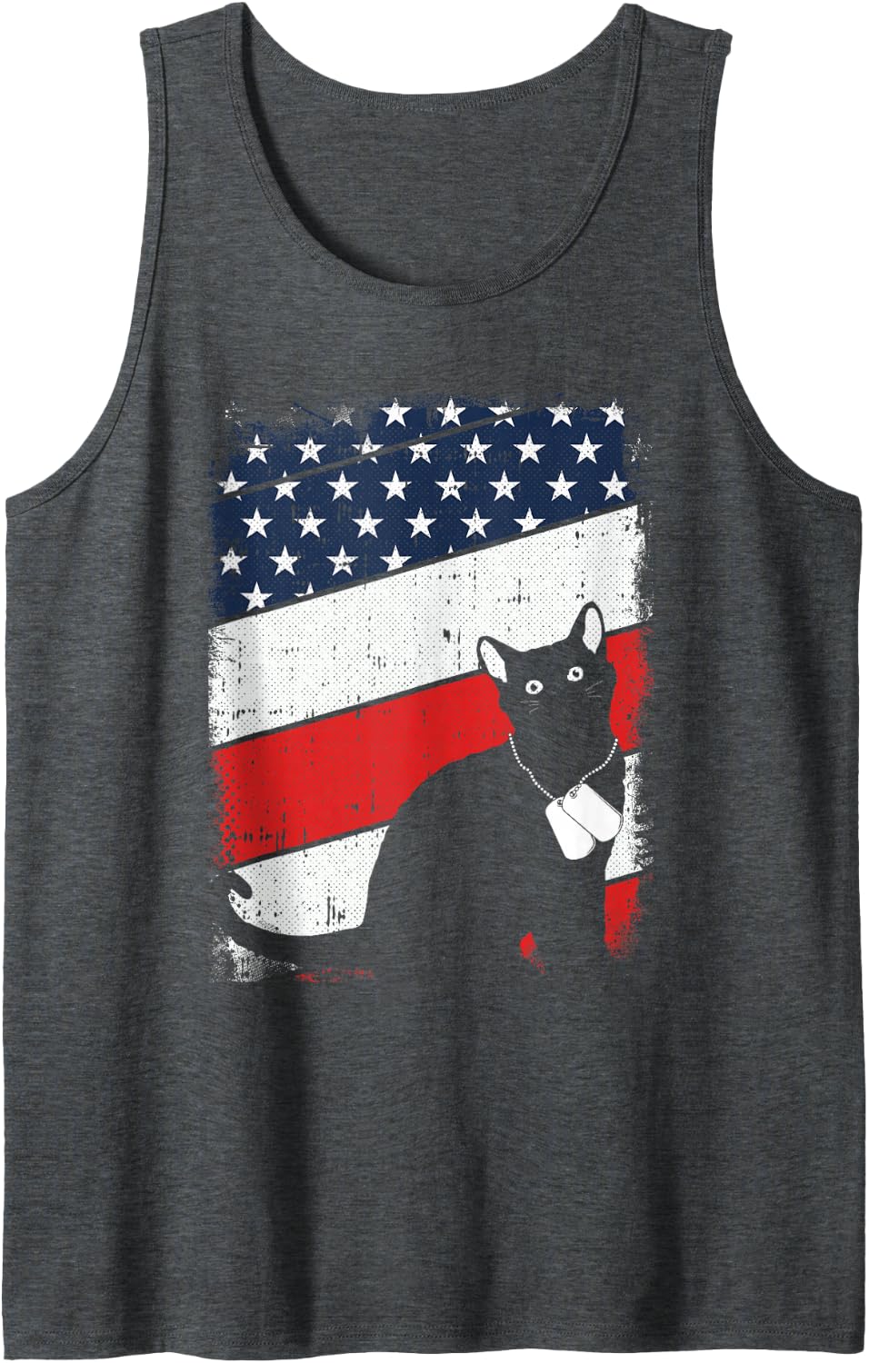 Veteran Cat Cute Kitten American Flag Military Army Soldier Sleeveless Tank Top - Dark Heather Grey