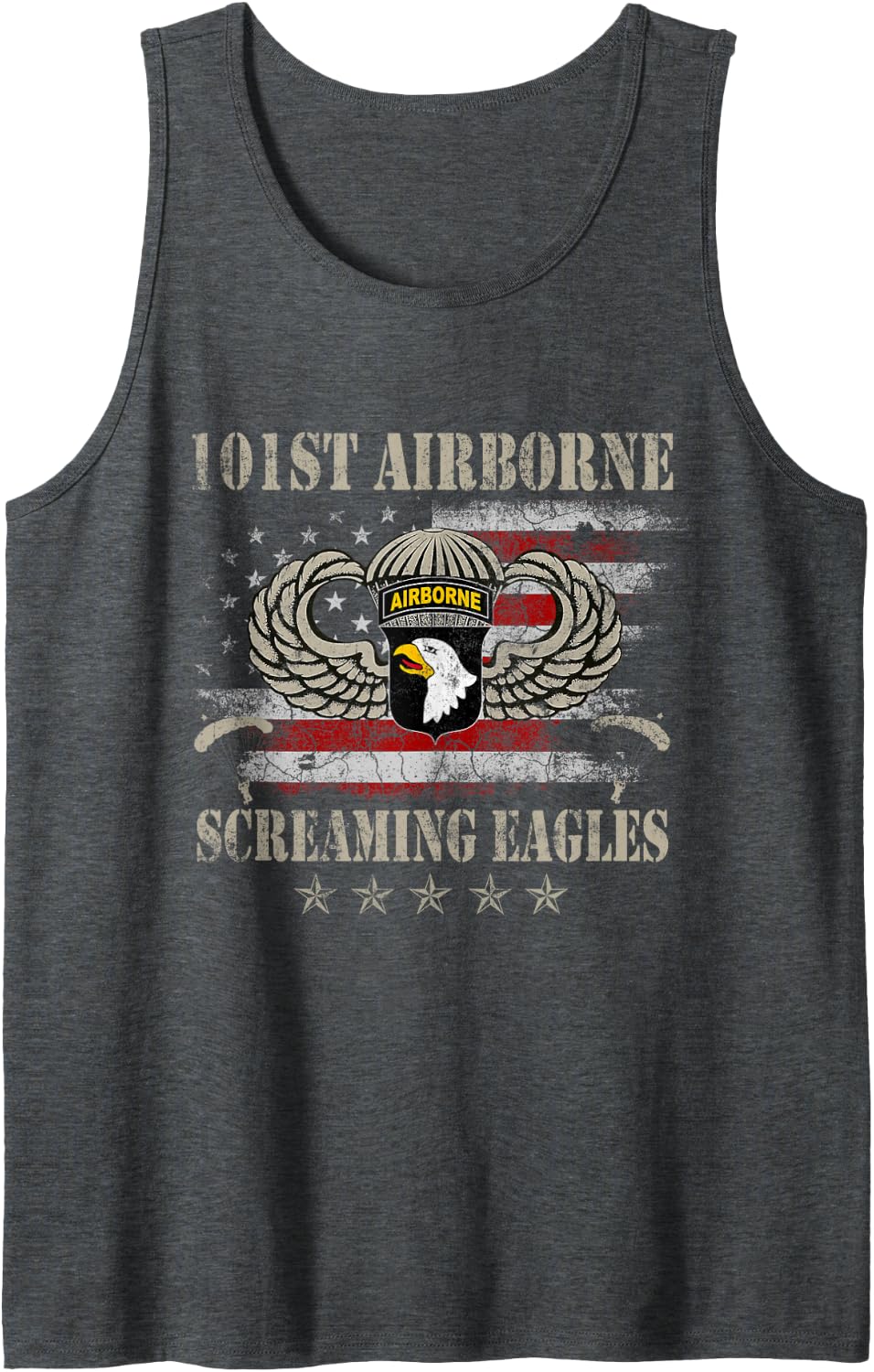US Army 101st Airborne Paratrooper Veteran Vintage Patriotic Tank Top - Dark Heather Grey