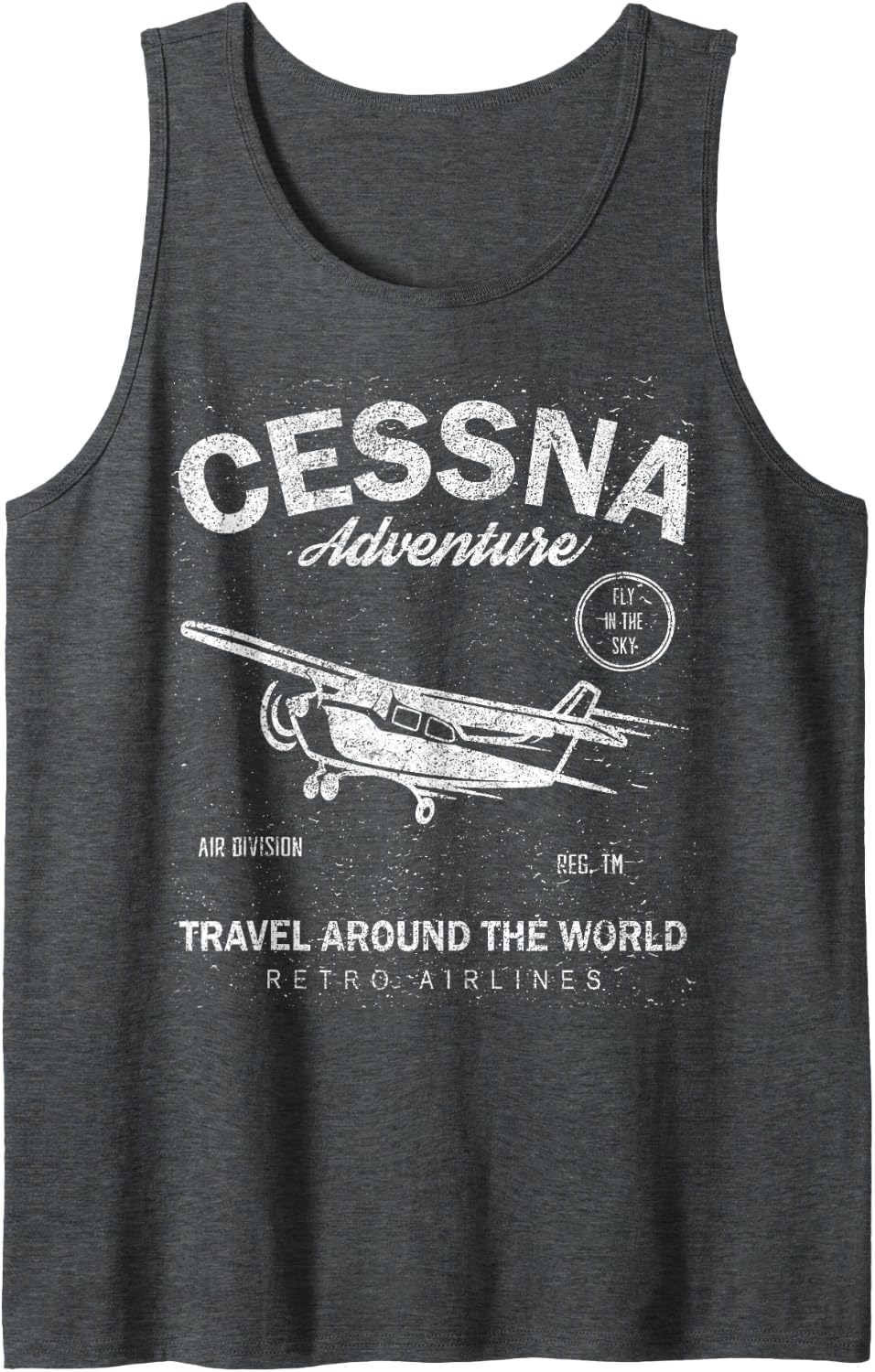 Cessna Adventure Travel Around The World Fly in The Sky Tank Top - Dark Heather Grey