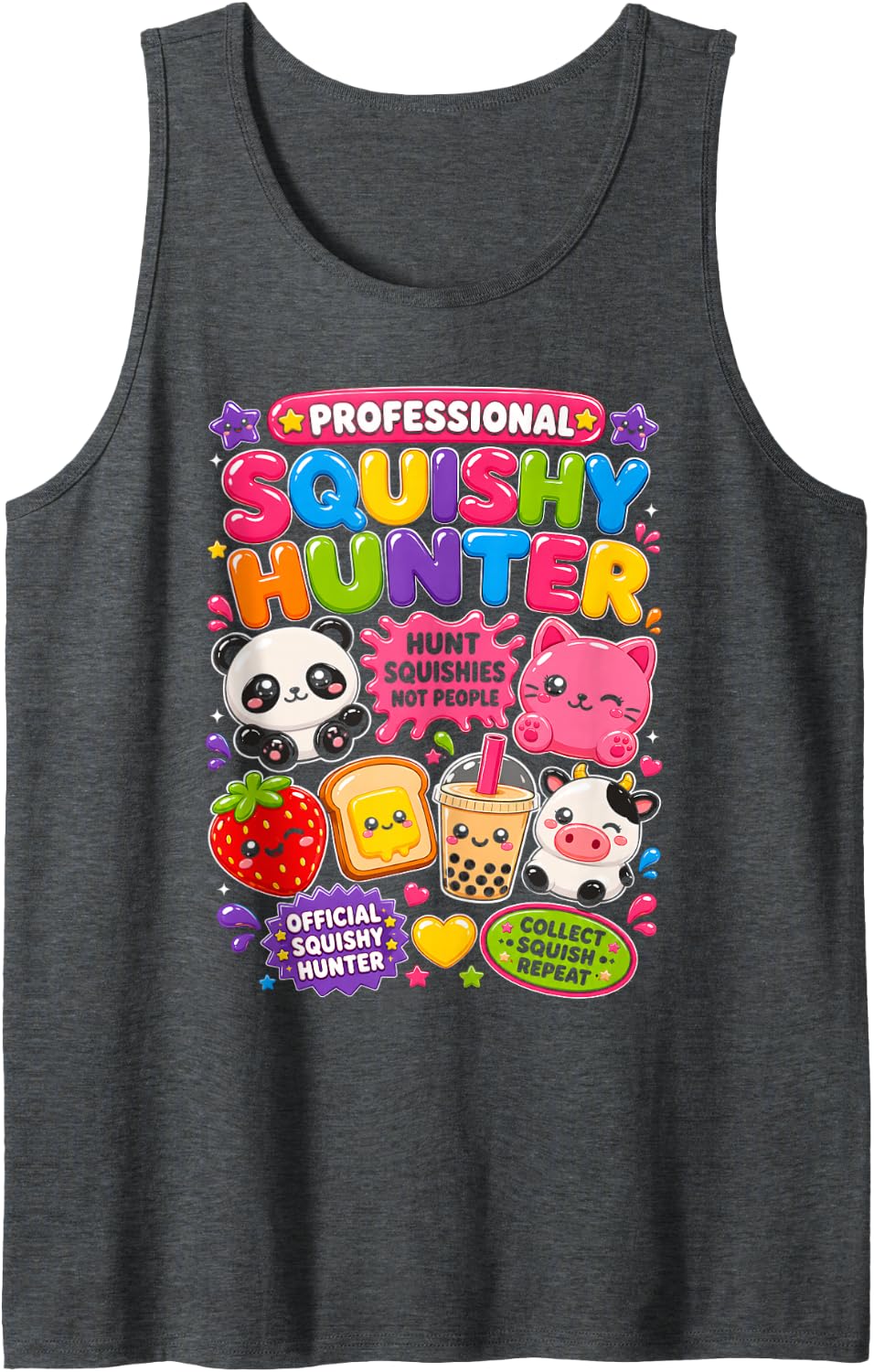 Professional Squishy Hunter Collect Squish Repeat Cute Sleeveless Tank Top - Dark Heather Grey