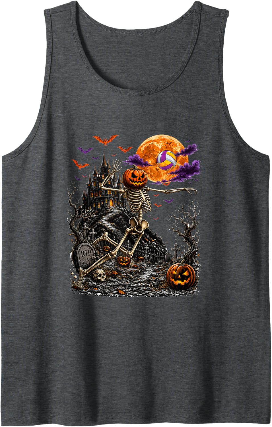 Volleyball Player Costume Halloween Horror Skeleton Lover Tank Top - Dark Heather Grey
