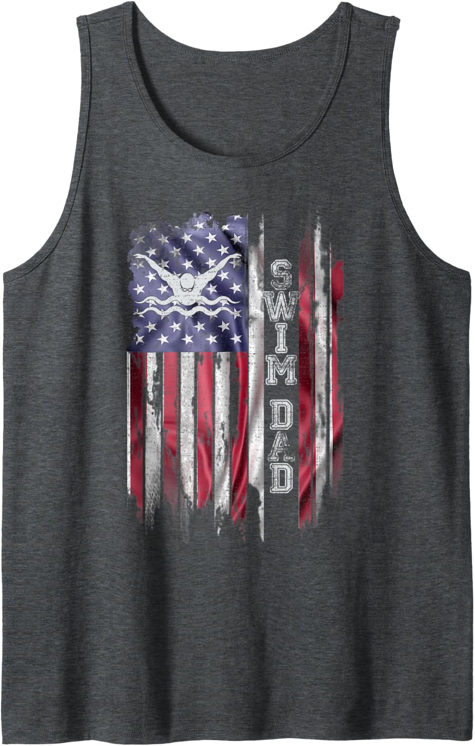 Vintage USA Flag Proud Swimming Dad Swim Swimmer Silhouette Tank Top - Dark Heather Grey