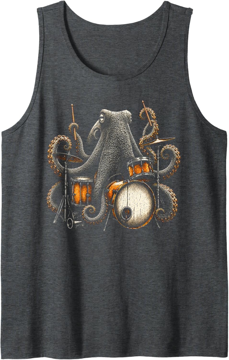 Wild Octopus Drummer Funny Music Ocean Animal Design Tank Top - Dark Heather Grey