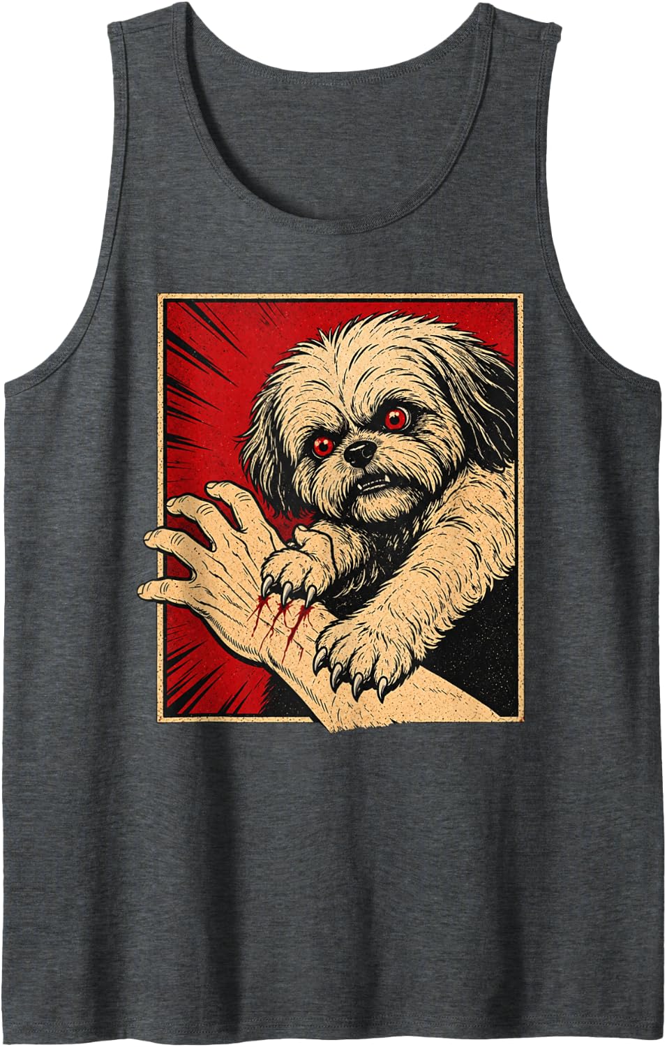 Shih Tzu Halloween Scratch Horror Vintage Spooky Dog Lover Sleeveless Tank Top - Dark Heather Grey