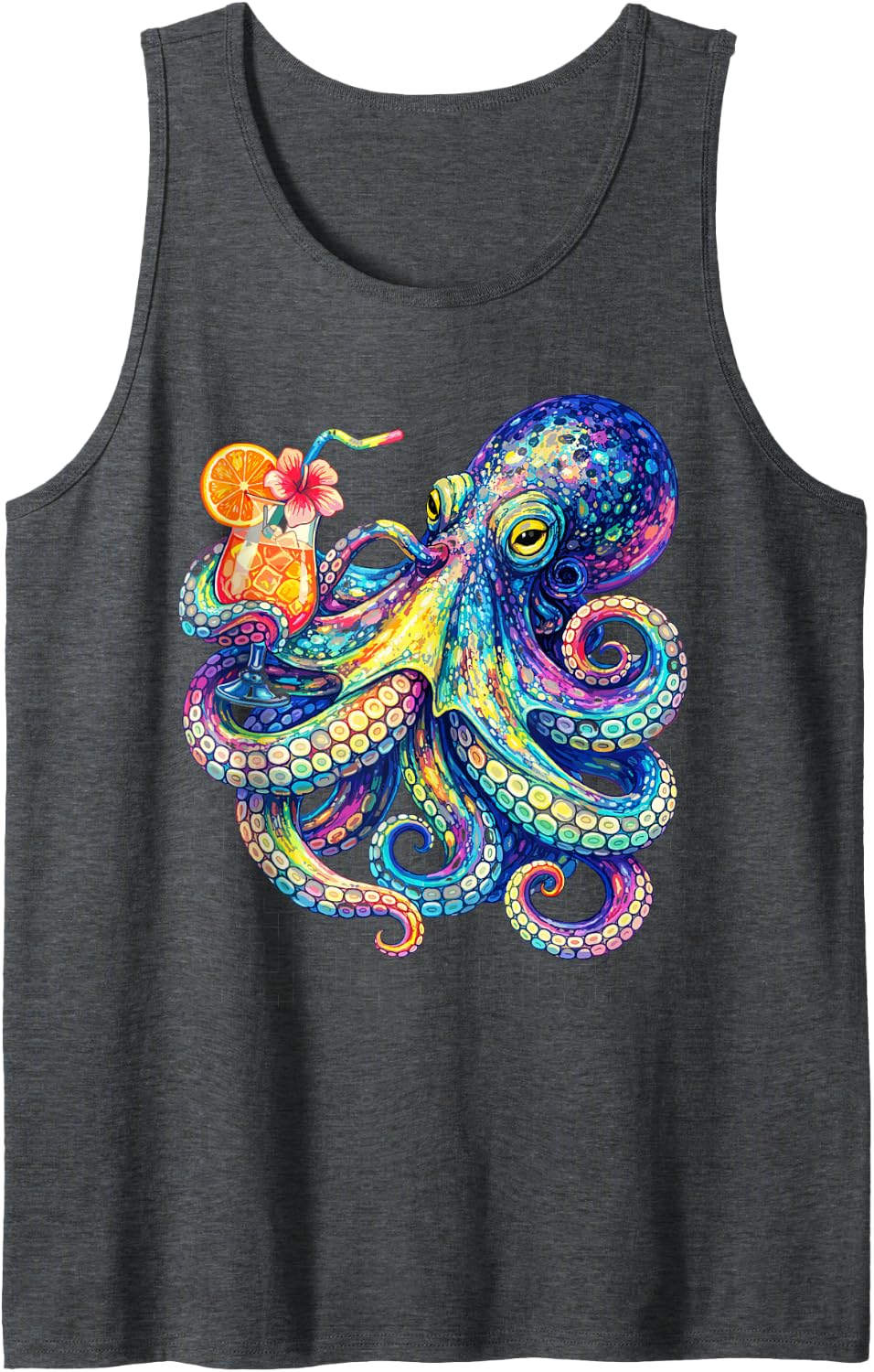 Psychedelic Octopus Cocktail Tropical Beach Art Octopus Tank Top - Dark Heather Grey