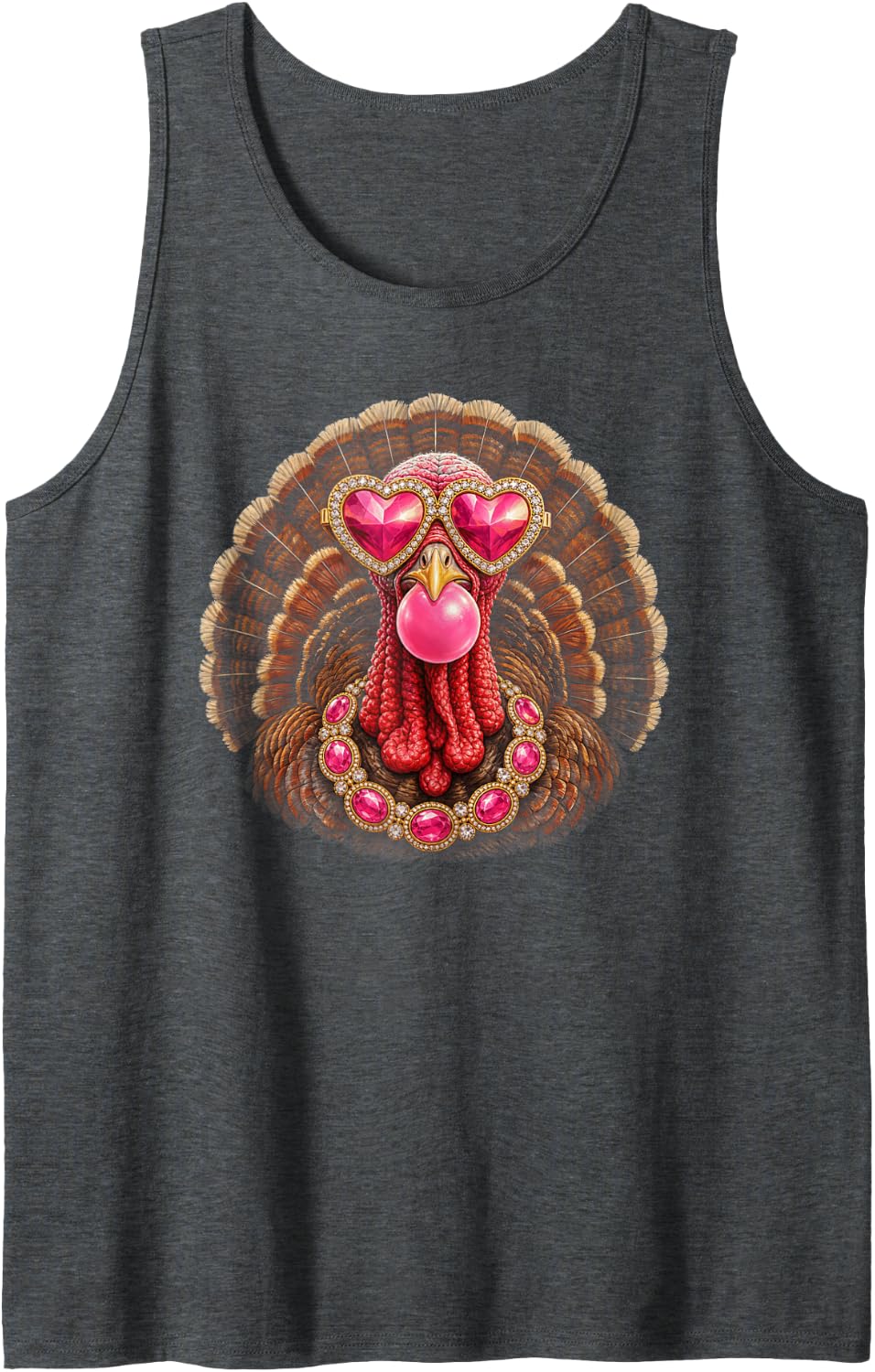Glamorous Turkey Heart Sunglasses Thanksgiving Sleeveless Tank Top - Dark Heather Grey