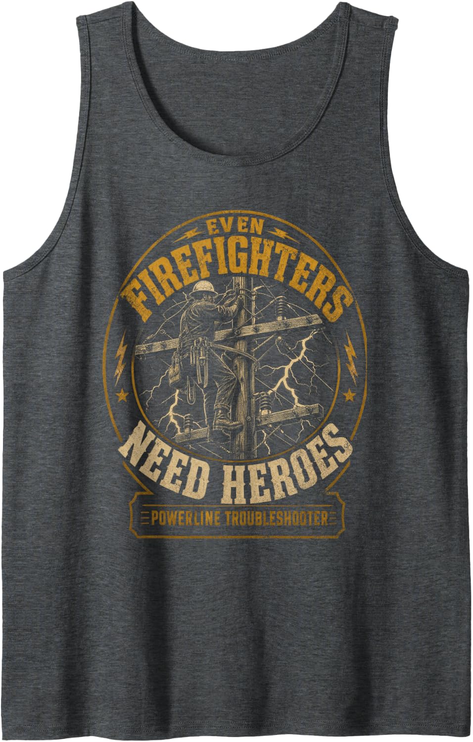 Hard Work High Voltage Lineman Apparel Sleeveless Tank Top - Dark Heather Grey