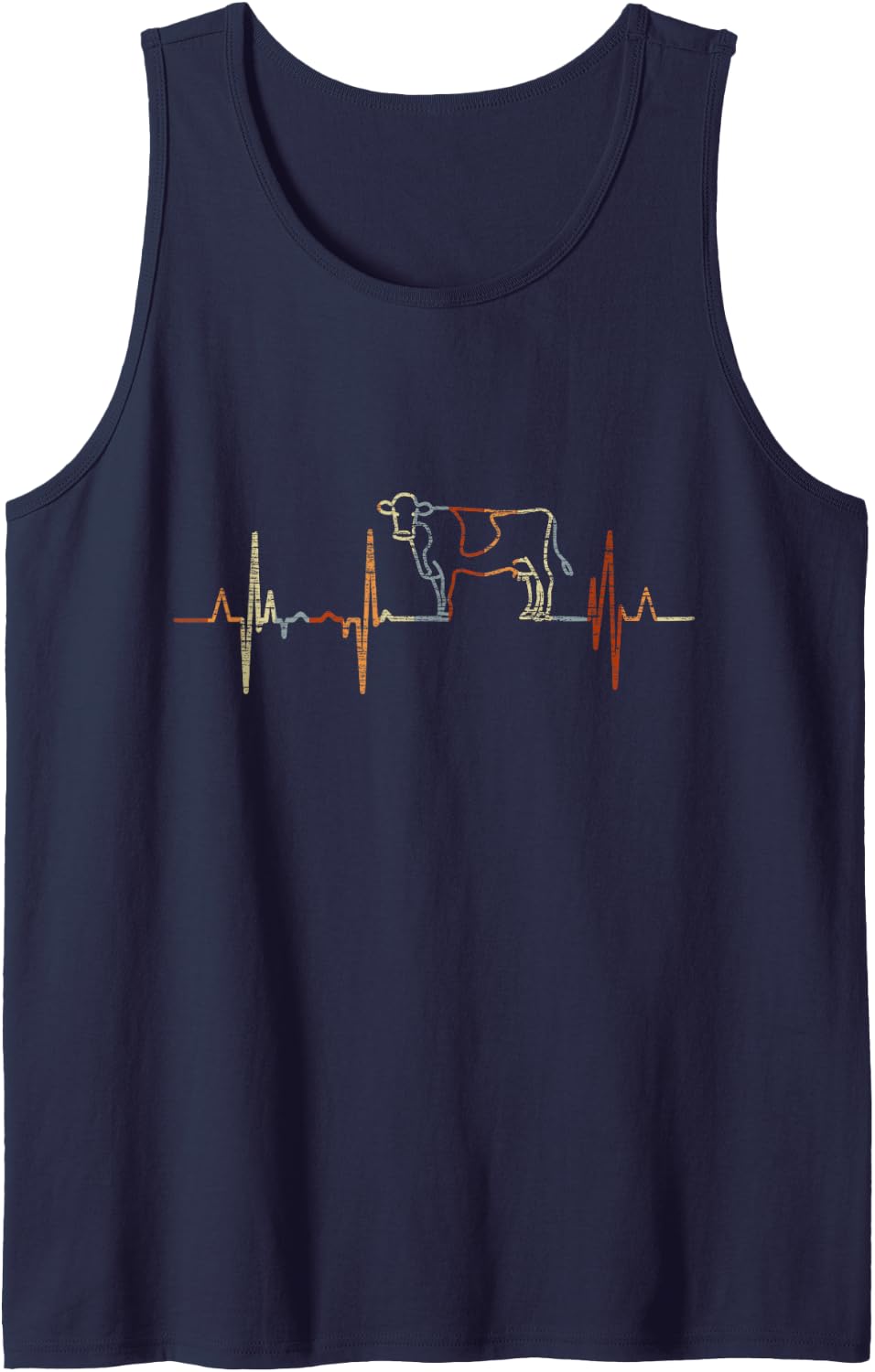 Cows Heartbeat Vintage ECG Cardiogram Retro Sleeveless Tank Top - Navy Blue
