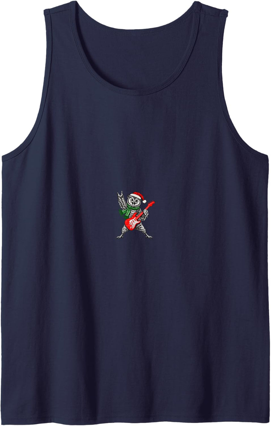 Vintage Owl Rock Playing Guitar Funny Christmas Sleeveless Tank Top - Navy Blue