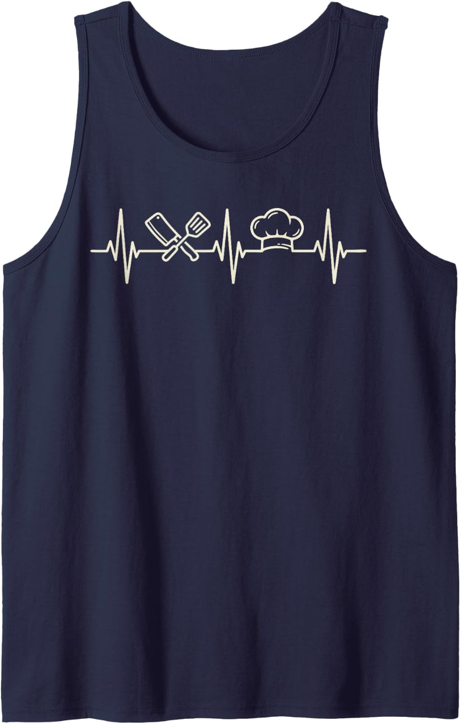 Chef Heartbeat Cooking Kitchen Culinary Restaurant Joke Tee Sleeveless Tank Top - Navy Blue