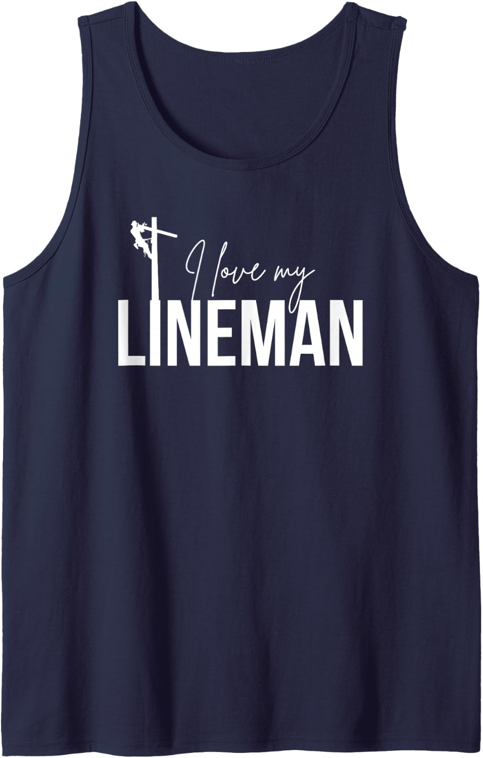 I Love My Lineman Wife Mom Electric Cable Sleeveless Tank Top - Navy Blue