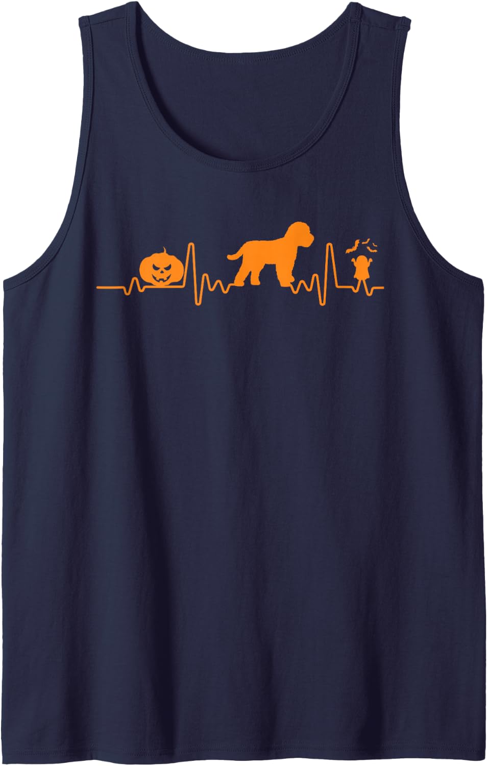 Cockapoo Dog Heartbeat Pumpkin Funny Halloween Costume Sleeveless Tank Top - Navy Blue
