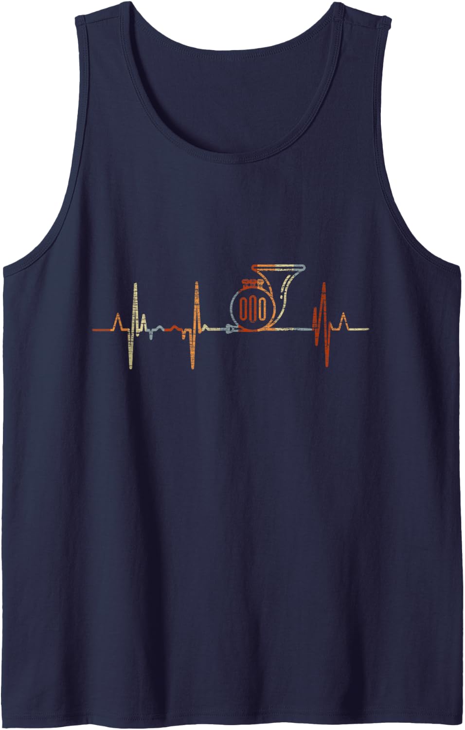 French Horn Heartbeat Vintage ECG Cardiogram Retro Sleeveless Tank Top - Navy Blue