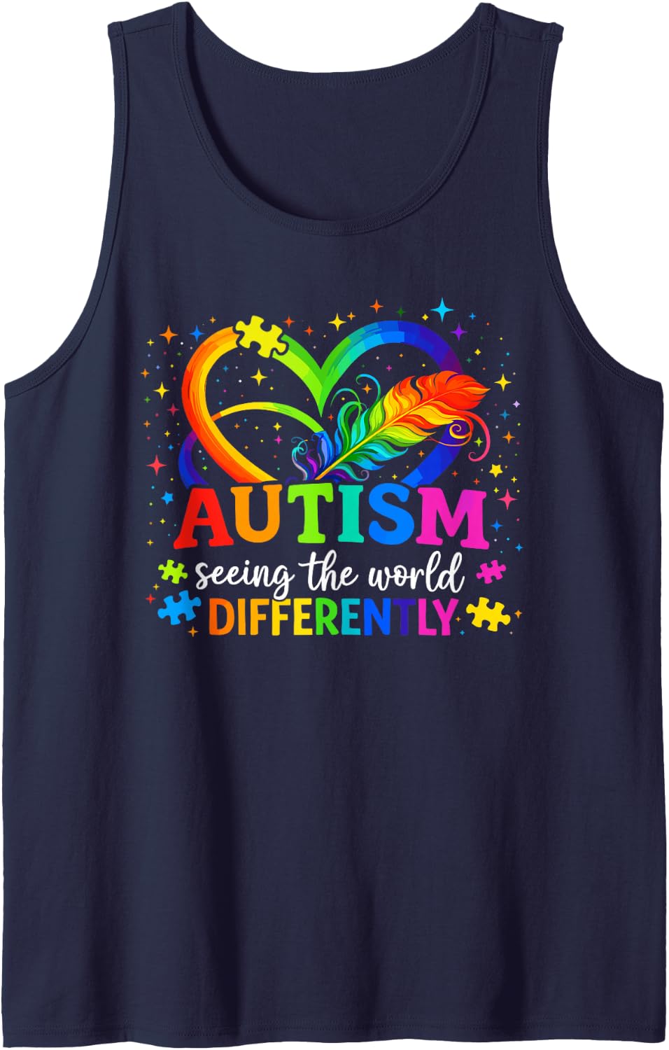 Autism Seeing the World Differently Autism Awareness Tank Top - Navy Blue
