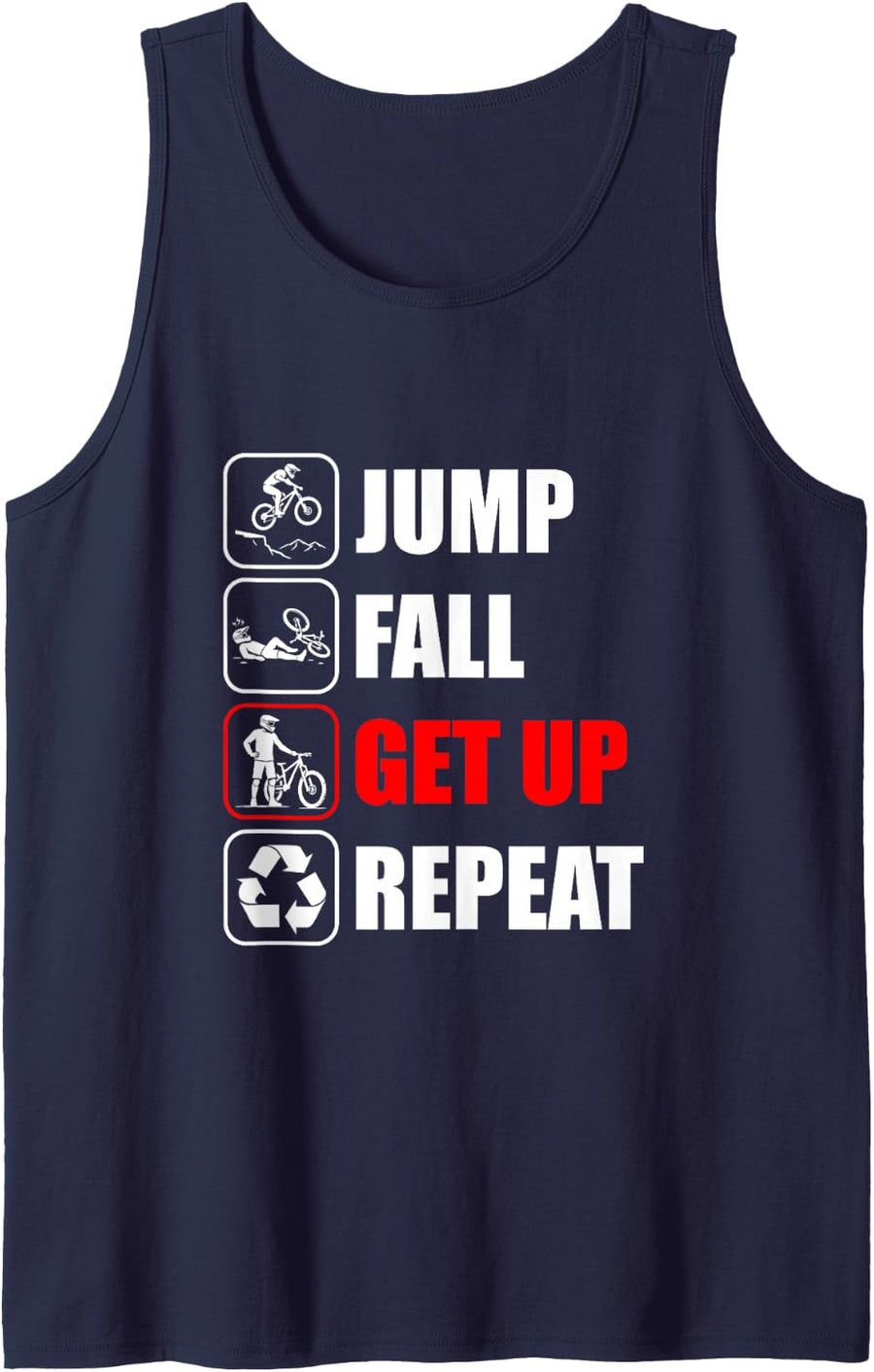 Jump Fall get up Funny MTB Bicycle Cycling Mountain Bike Tank Top - Navy Blue