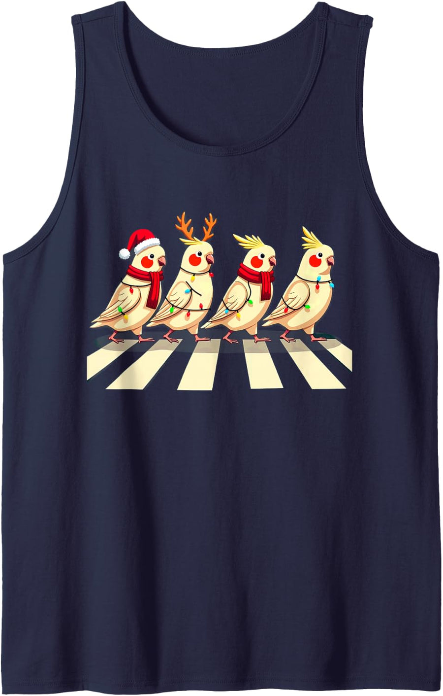 Cockatiel Crossing Road Xmas Sleeveless Tank Top - Navy Blue