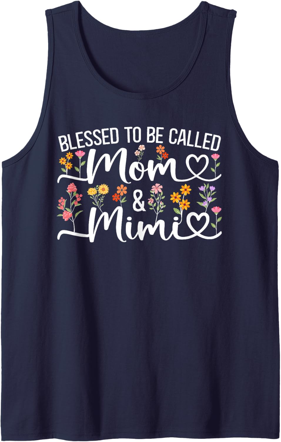 Blessed to Be Called Mom and Mimi Floral Mother's Day Tank Top - Navy Blue