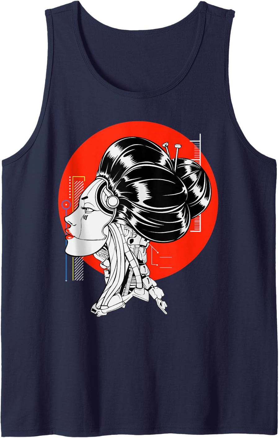 Japanese Modern Geisha Vaporwave Cyberpunk Japan Aesthetic Tank Top - Navy Blue