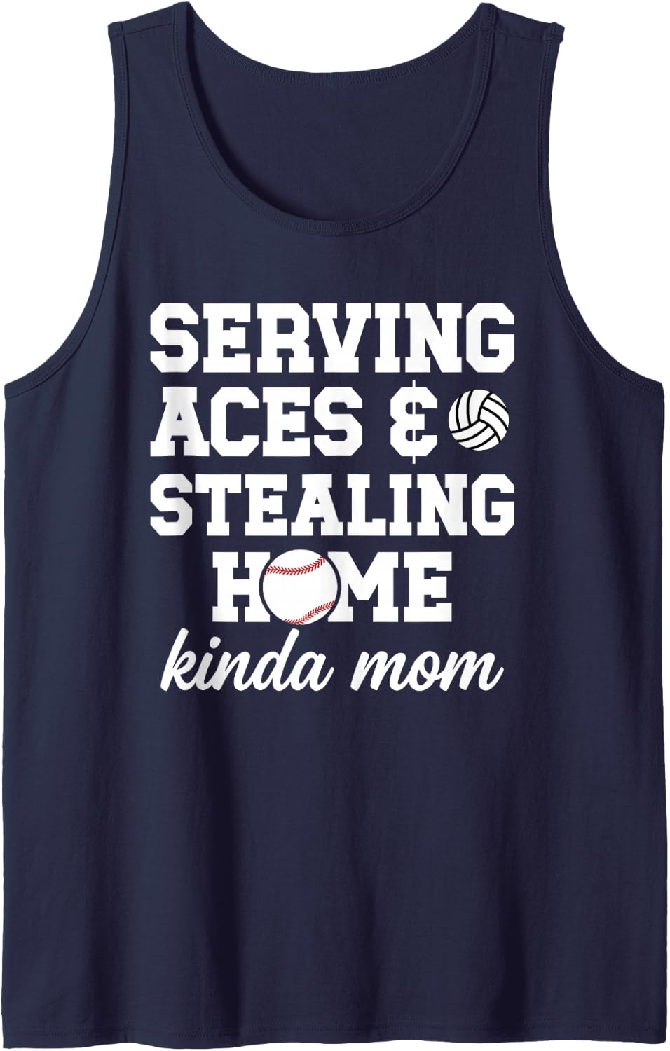 Volleyball Baseball Mom of Baseball and Volleyball Player Sleeveless Tank Top - Navy Blue