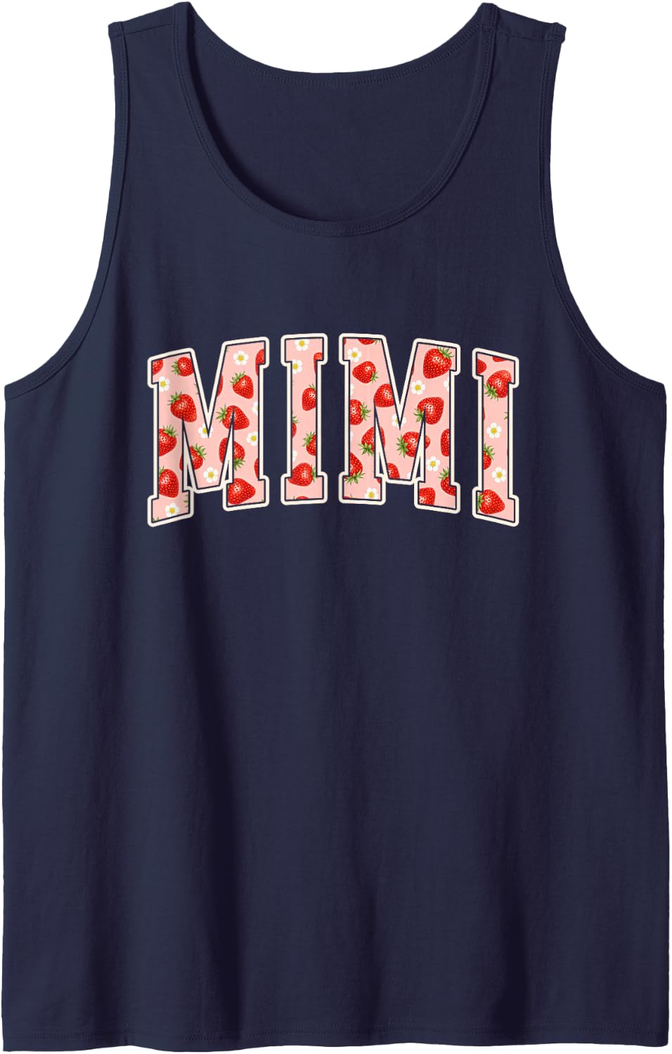 Mimi Strawberries Varsity Letters Grandma Grandmother Sleeveless Tank Top - Navy Blue