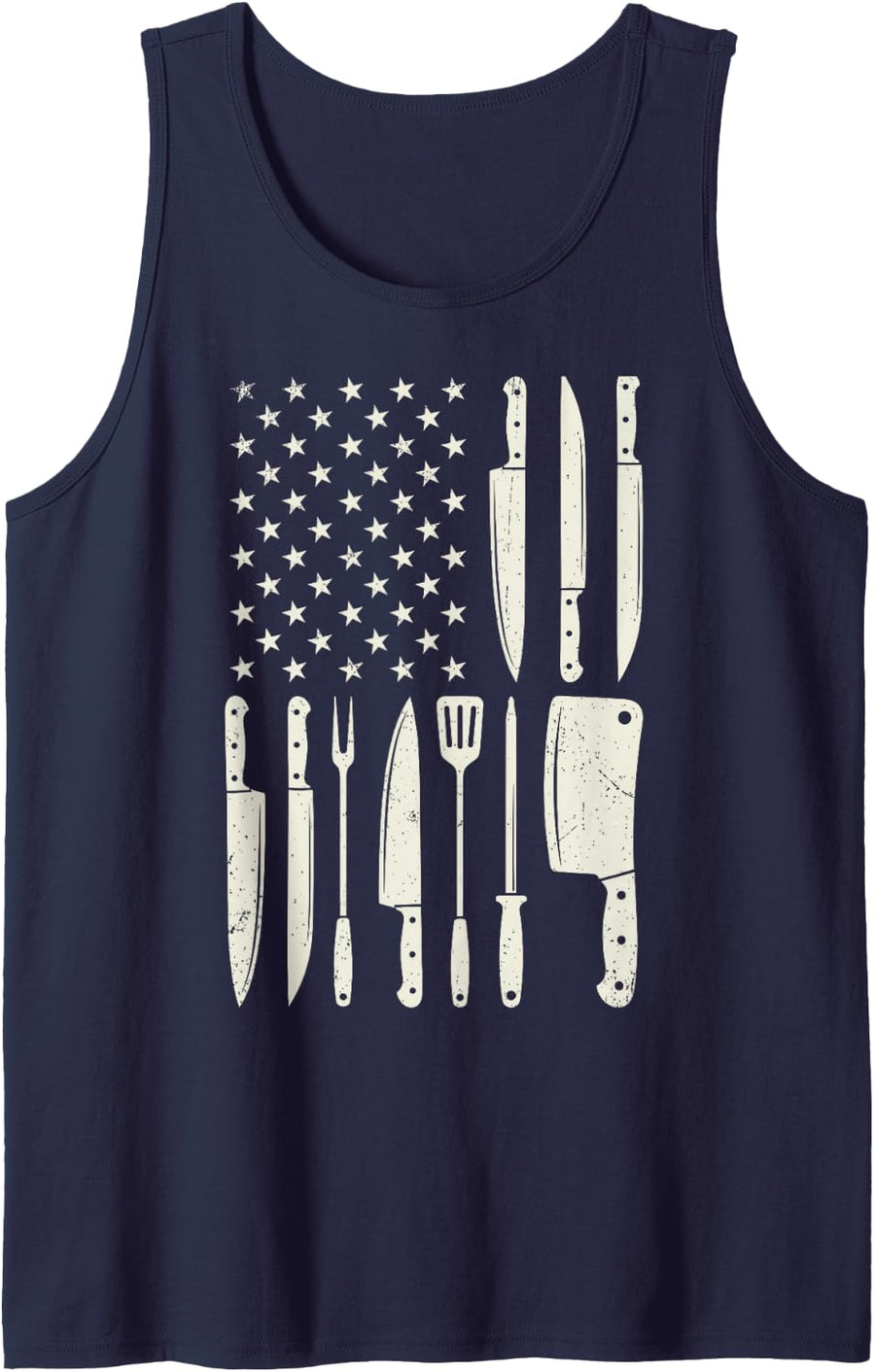 US American Flag Cooking Kitchen Restaurant Chef Knives Tee Sleeveless Tank Top - Navy Blue