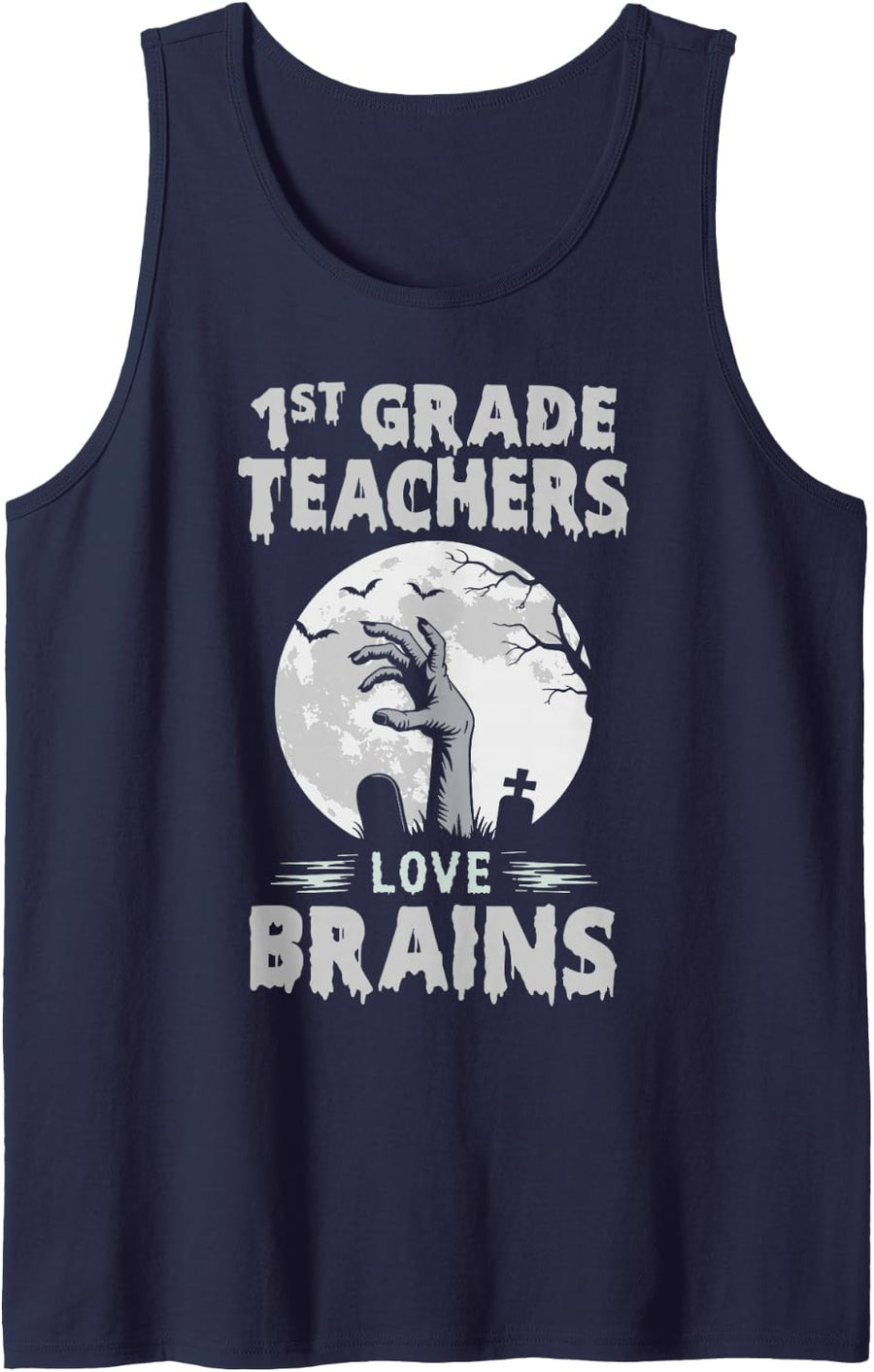 1st Grade Teachers Love Brains Funny Saying Teacher Sleeveless Tank Top - Navy Blue