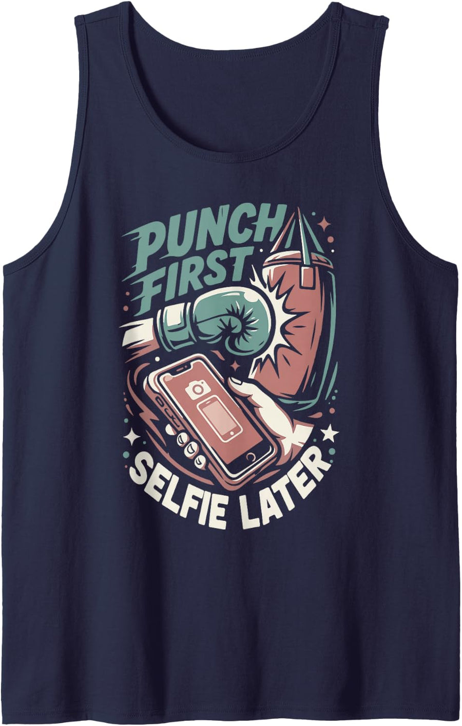 Punch First Selfie Later Gloves Boxing Gloves Tank Top - Navy Blue