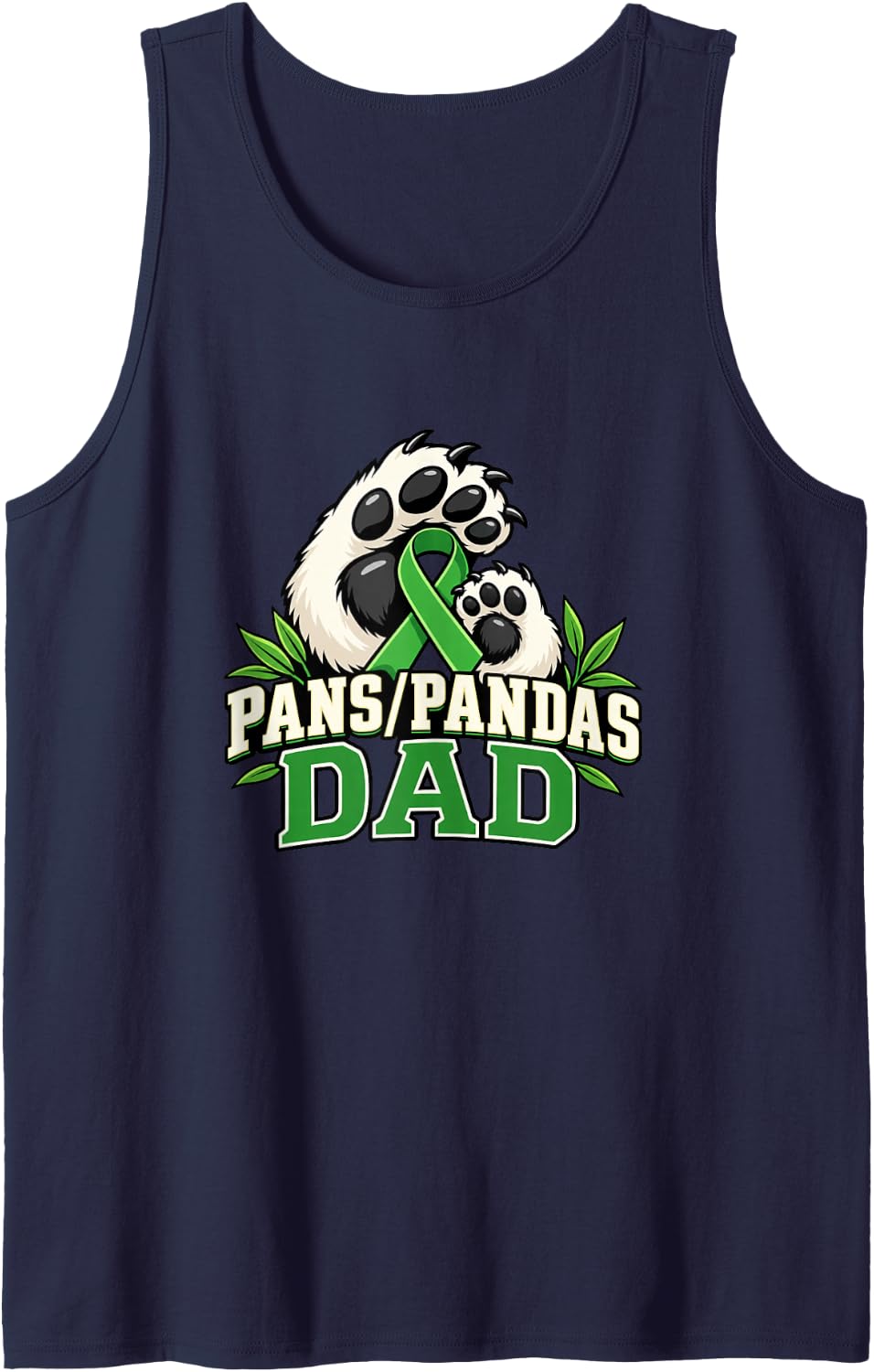 Pans Pandas Awareness Dad Father Panda Paw Leaves Sleeveless Tank Top - Navy Blue