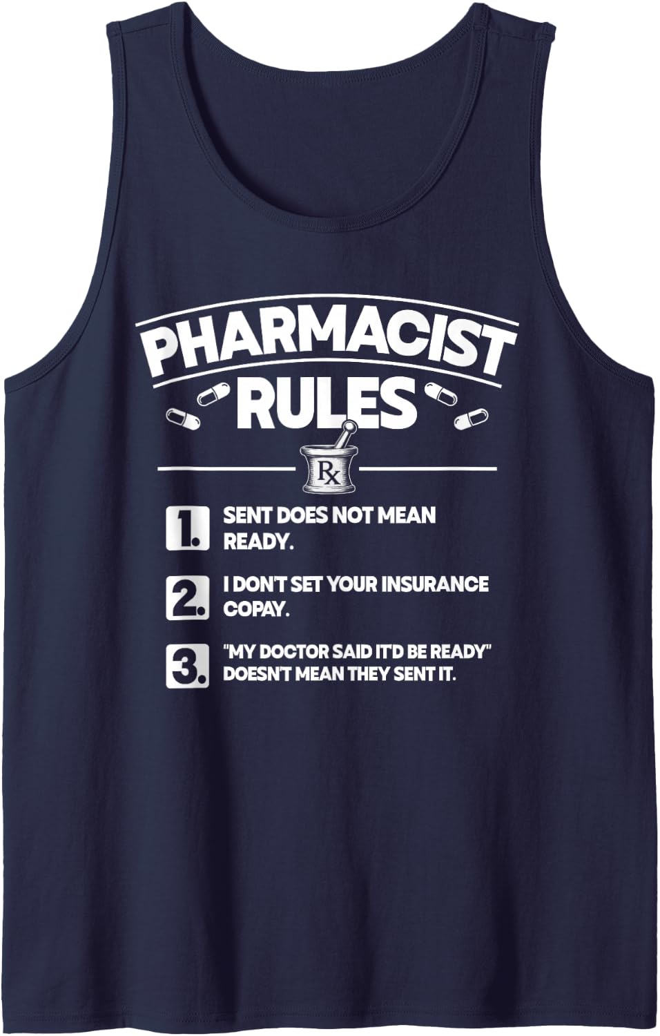 Funny Pharmacist Rules Pharmacy Tech Sleeveless Tank Top - Navy Blue