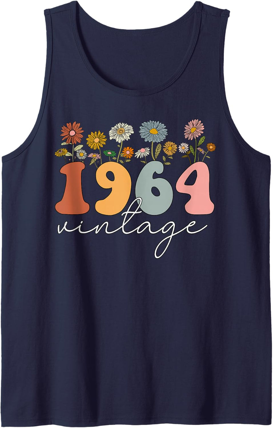 Vintage 1964 Wildflower Floral 60th Birthday Women Girls Sleeveless Tank Top - Navy Blue