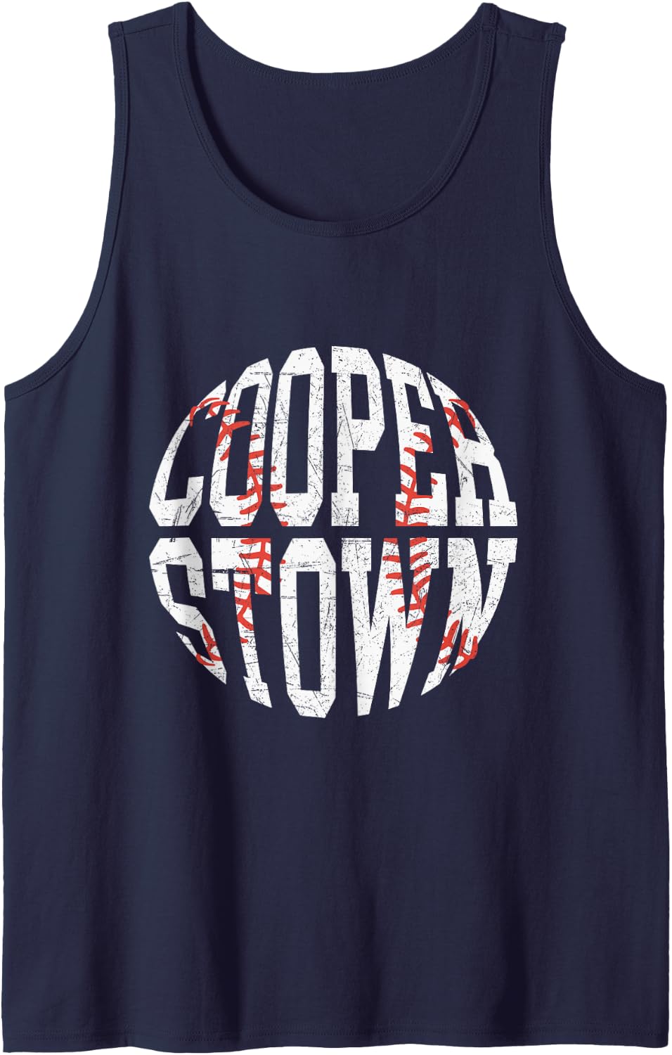 Cooperstown Unique Typography with Baseball Seams Vintage Tank Top - Navy Blue