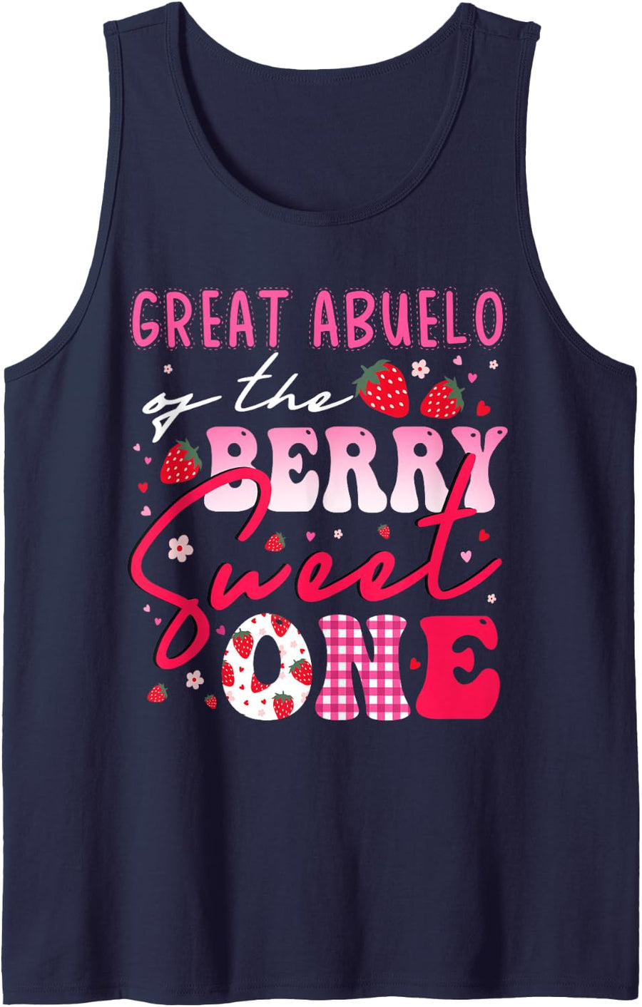 Great Abuelo of The Berry Sweet One Strawberry Sleeveless Tank Top - Navy Blue