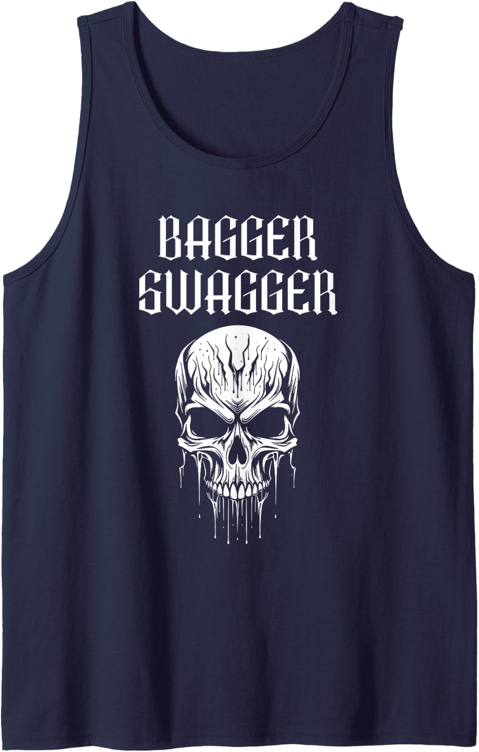 Biker Motorcycle Rider Bagger Swagger Skull Sleeveless Tank Top - Navy Blue