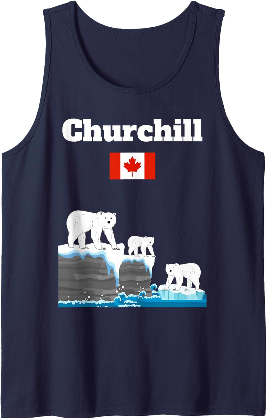 Canada Polar Bears Churchill Town Canadian Flag Souvenir Sleeveless Tank Top - Navy Blue