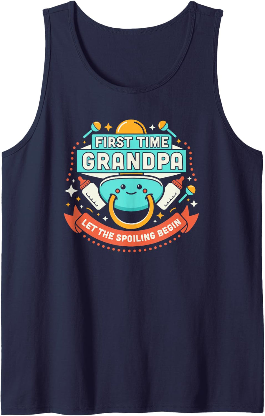 First Time Pop Pop Let The Spoiling Begin Baby Reveal Tank Top - Navy Blue