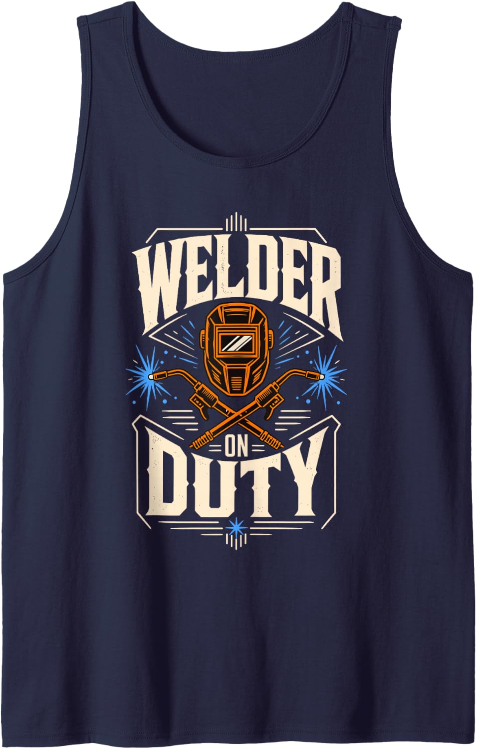 Welder Duty Mask Torches Sparks Metalwork Tank Top - Navy Blue