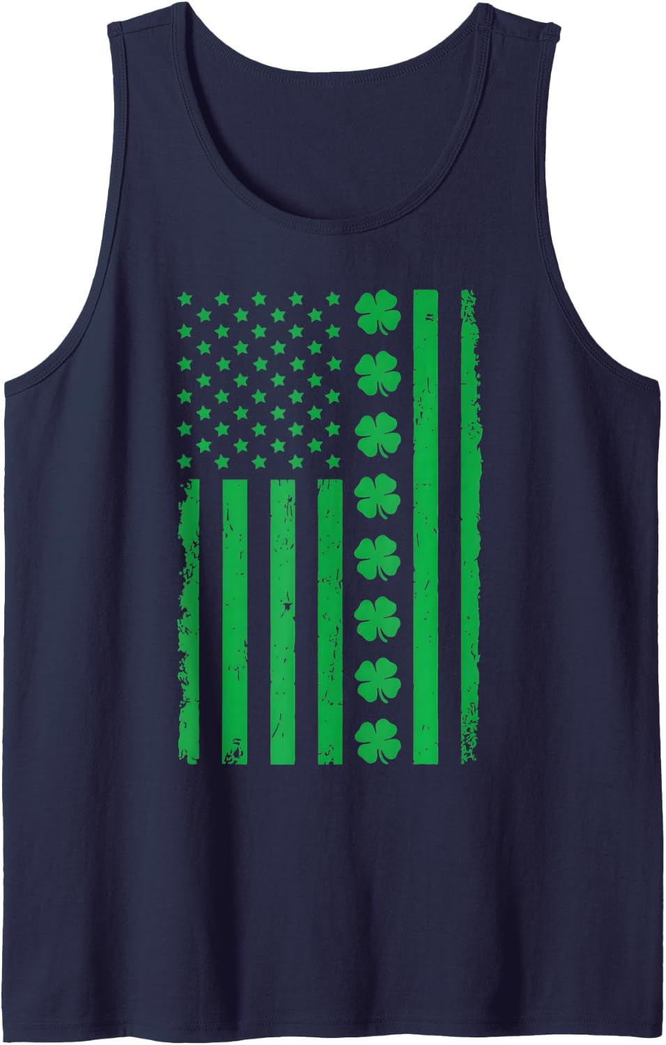US American Flag with Shamrocks St Patricks Day Sleeveless Tank Top - Navy Blue