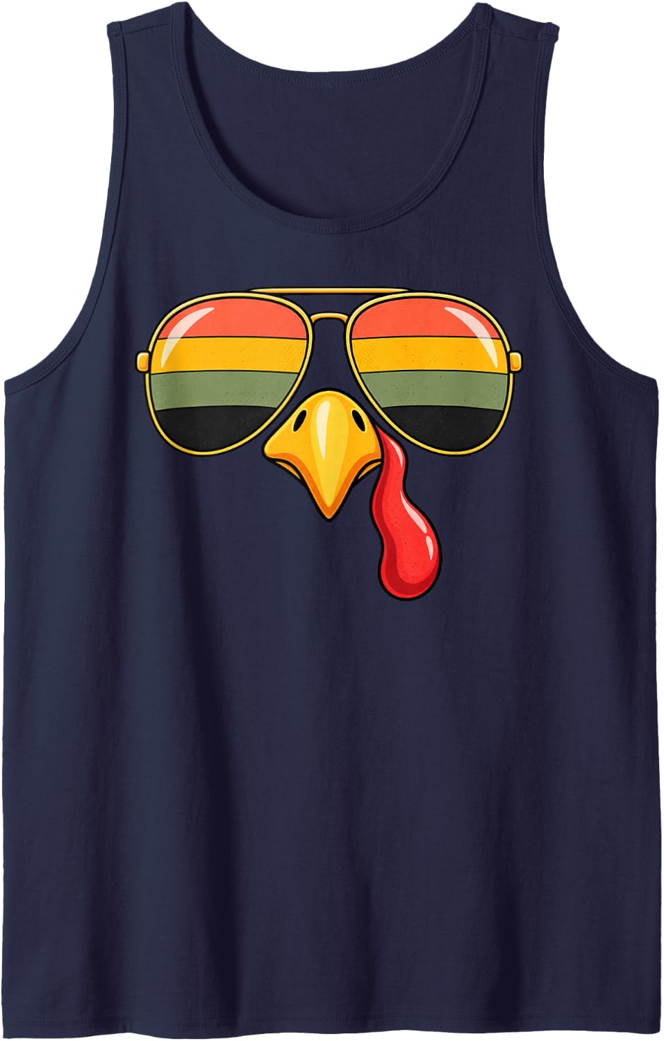 Retro Turkey Sunglasses Thanksgiving Funny Fall Feast Bird Sleeveless Tank Top - Navy Blue