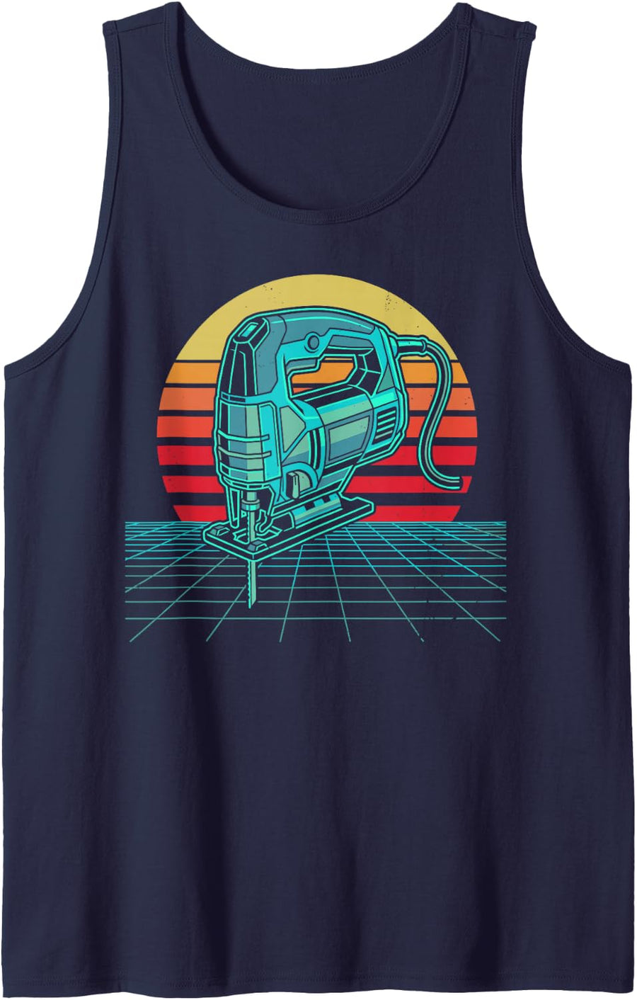Retro Carpenter Woodworker Woodworking Cutting Tool Vintage Sleeveless Tank Top - Navy Blue