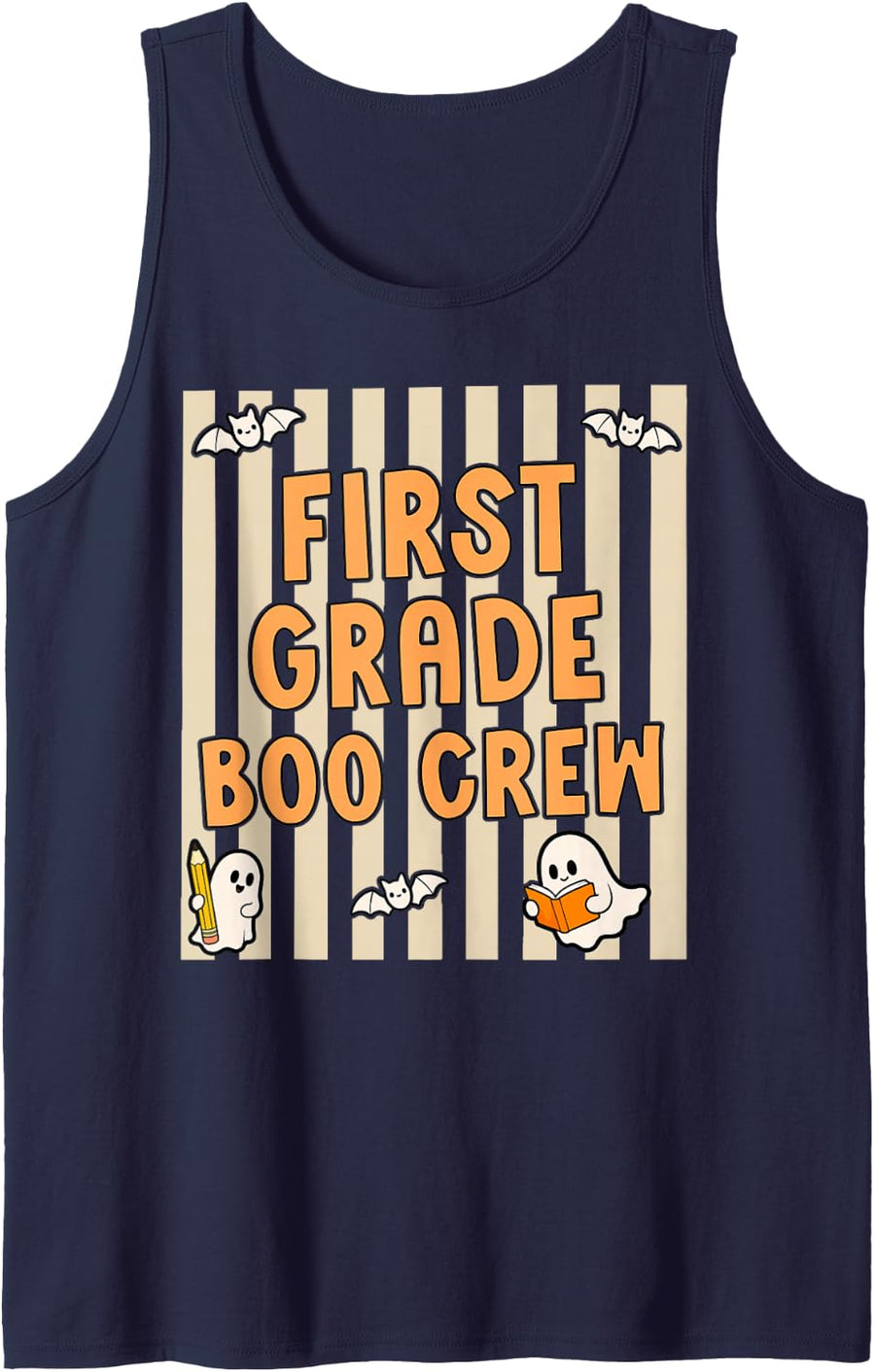 First Grade Boo Crew Spooky 1st Grade Halloween Teacher Boys Sleeveless Tank Top - Navy Blue