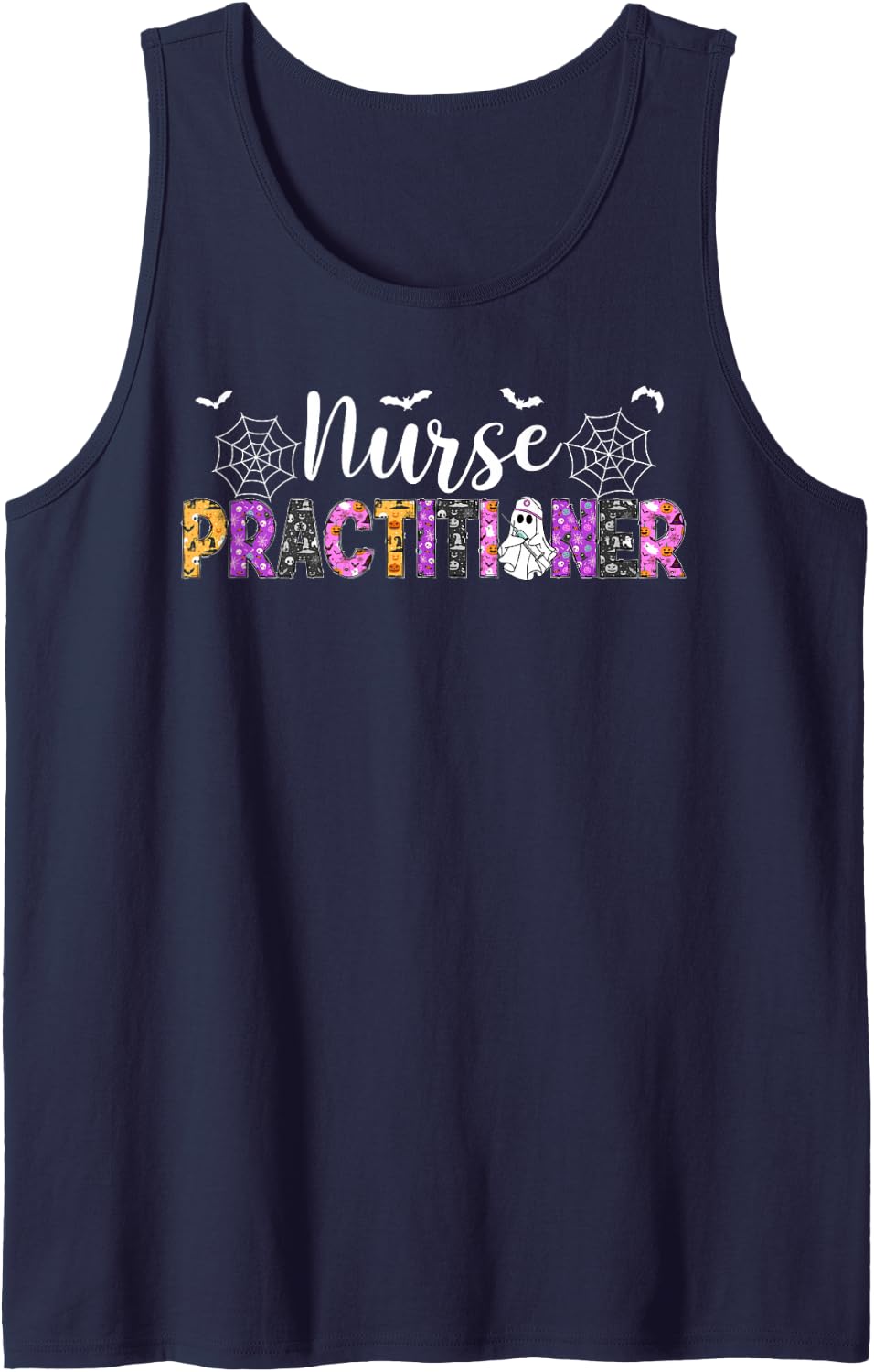 Spooky Nurse Practitioner Halloween Nursing Practitioner Sleeveless Tank Top - Navy Blue