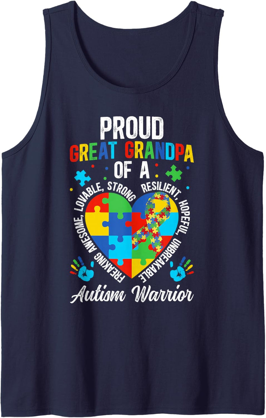 Men's Proud Great Grandpa of Autism Warrior Autism Great Grandpa Sleeveless Tank Top - Navy Blue