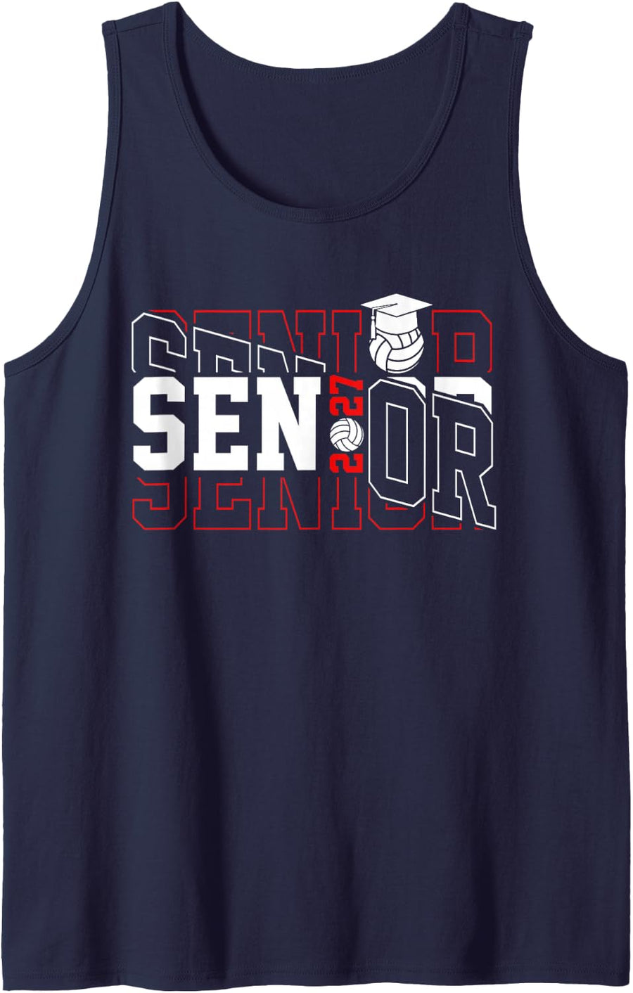 Volleyball Senior 2027 Graduation Senior Volleyball Player Sleeveless Tank Top - Navy Blue